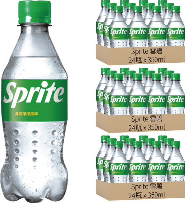 Sprite 雪碧 清爽檸檬風味 透明氣泡 沁涼解渴 不含咖啡因, 350ml, 72瓶