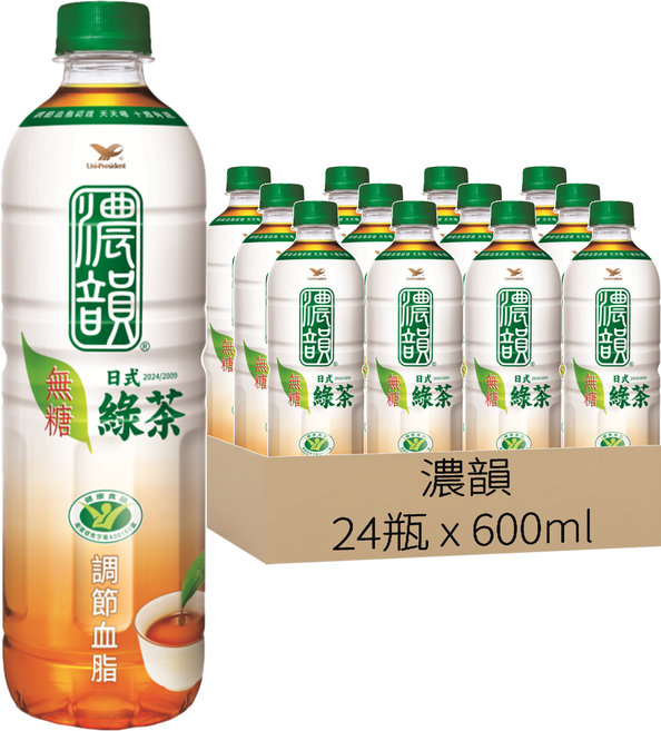 濃韻 日式綠茶 無糖, 600ml, 24瓶