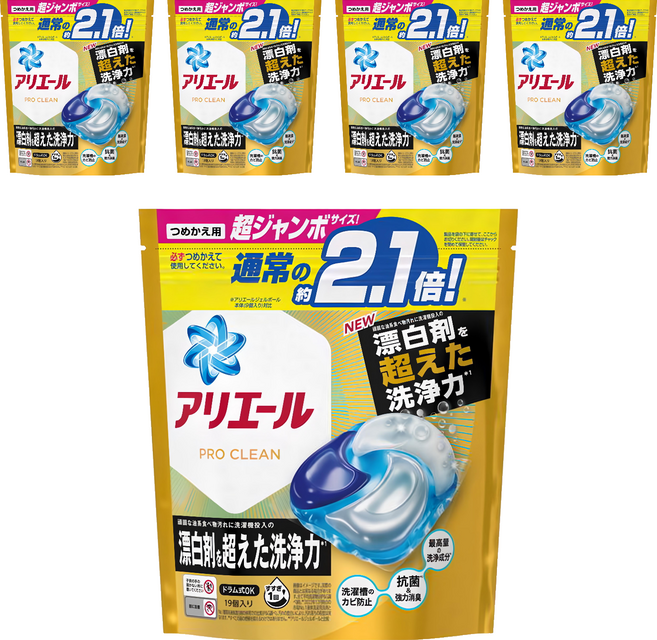 ARIEL 日本原裝進口 Pro Clean 4D立體洗衣球補充包 含漂白成份, 19顆, 5袋