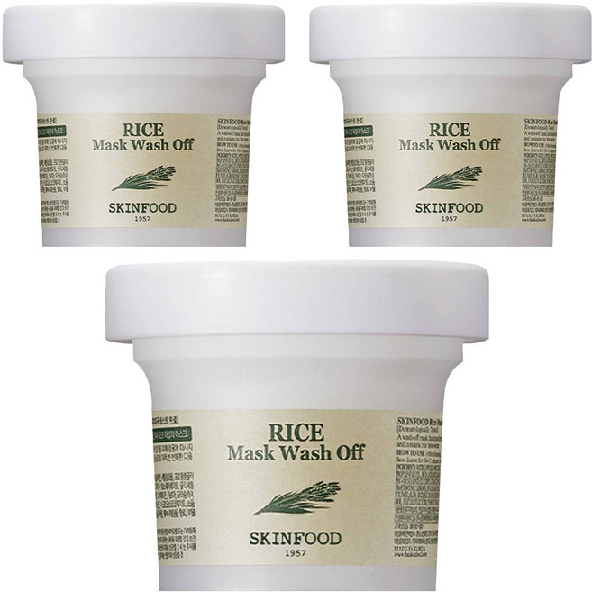 SKINFOOD 純米活膚精華洗淨面膜 120g 含大米提取物 去除老廢角質 適合敏感肌 油性肌 全膚質, 3罐, 1入
