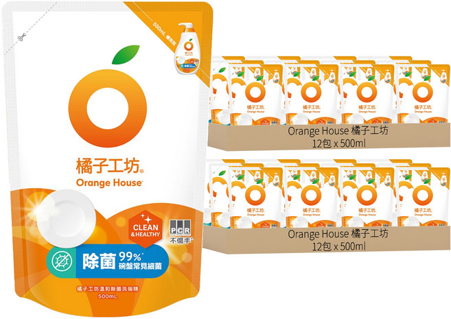 Orange House 橘子工坊 溫和除菌碗盤洗滌液補充包, 500ml, 24包