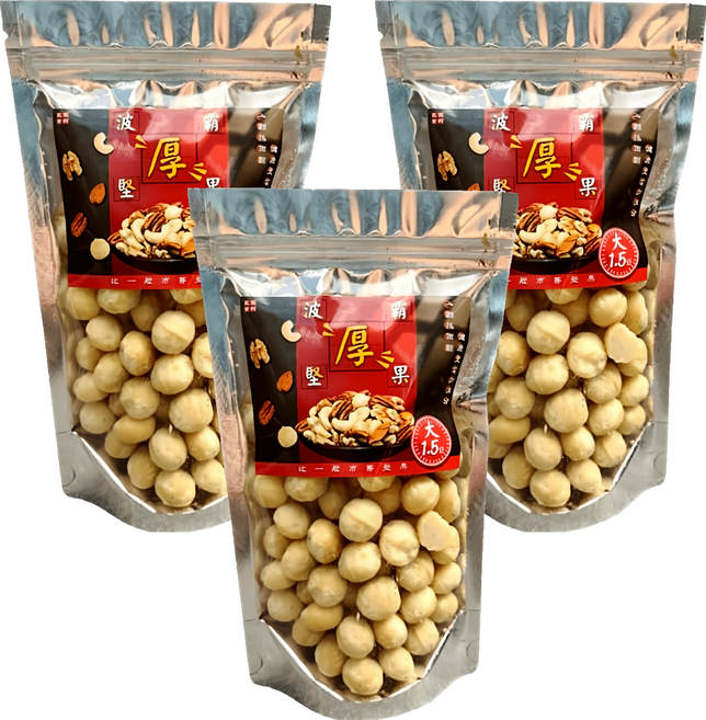 品鮮生活 波霸堅果特大原味夏威夷果, 3包, 300g