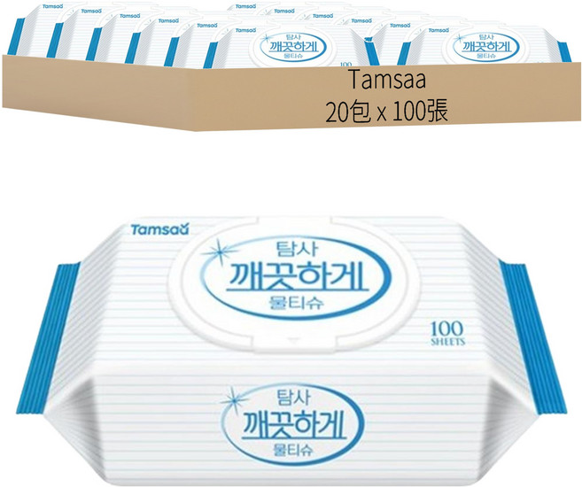 Tamsaa 濕紙巾 掀蓋式, 100張, 20包