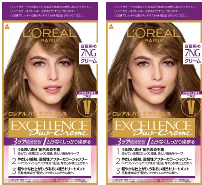L'OREAL PARiS 巴黎萊雅 台灣公司貨 優媚霜三重護髮雙管染髮霜, 7NG淺亞麻棕, 2組