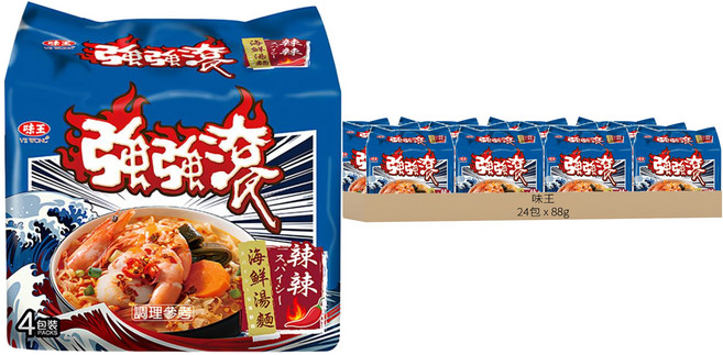 味王 強強滾 辣辣海鮮湯麵 88g, 24包