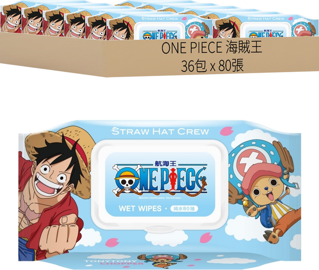 ONE PIECE 海賊王 天空藍款純水濕紙巾, 1入, 36包