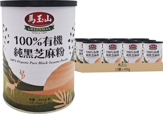 馬玉山 有機純黑芝麻粉, 400g, 12罐