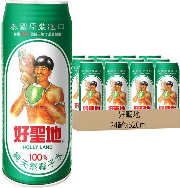 好聖地 100%純天然椰子水, 520ml, 24罐