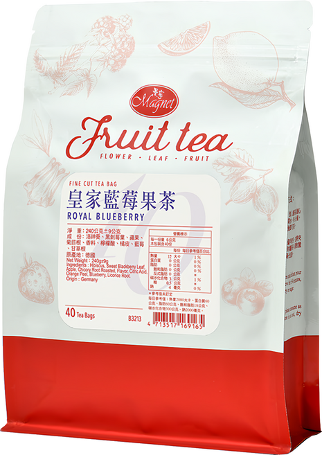 Magnet 曼寧 皇家藍莓果茶 德國進口花草茶 無咖啡因 PLA玉米澱粉環保茶包, 40包, 6g, 1袋