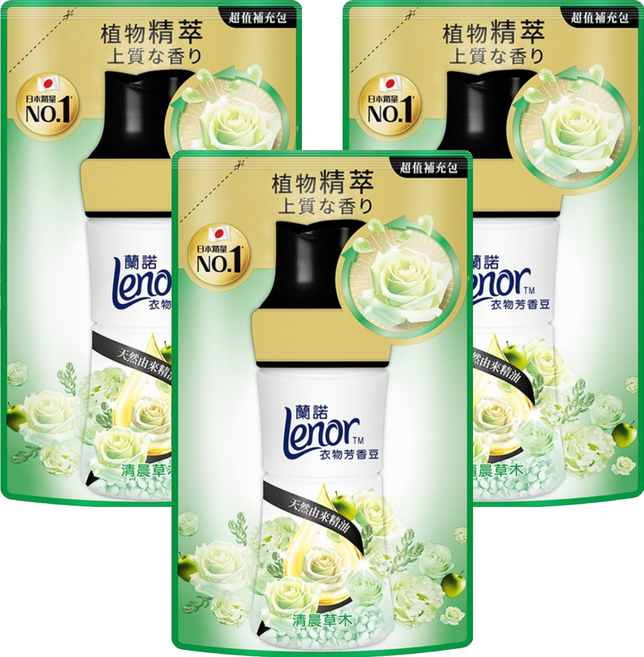 Lenor 蘭諾 衣物芳香豆 清晨草木 補充包, 440ml, 3包