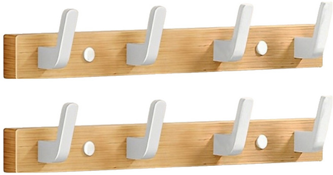 好物良品 胡桃木長型多組掛鈎 35cm 4鉤 白色 - 免釘安裝 多功能收納, 2個