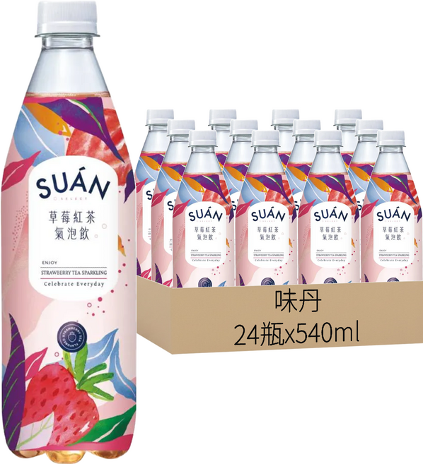 味丹 究.選 SUAN 草莓紅茶氣泡飲, 540ml, 24瓶