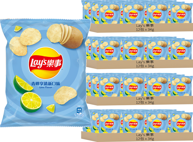 Lay's 樂事 洋芋片 青檸享清新口味, 34g, 48包