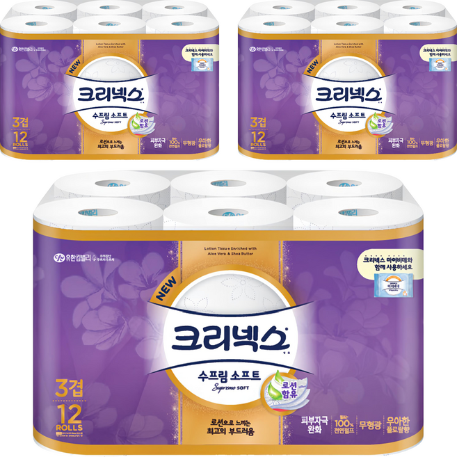 Kleenex 特級棉柔 三層捲筒衛生紙, 27m, 12捲, 3袋