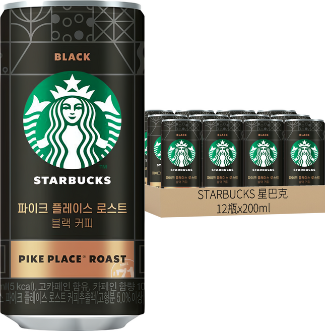STARBUCKS 星巴克 派克市場黑咖啡, 12瓶, 200ml
