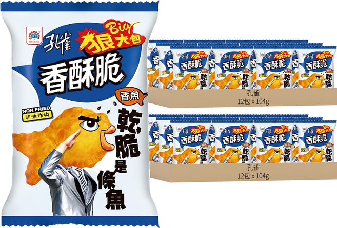 孔雀 香酥脆狠大包 香魚口味, 104g, 24包