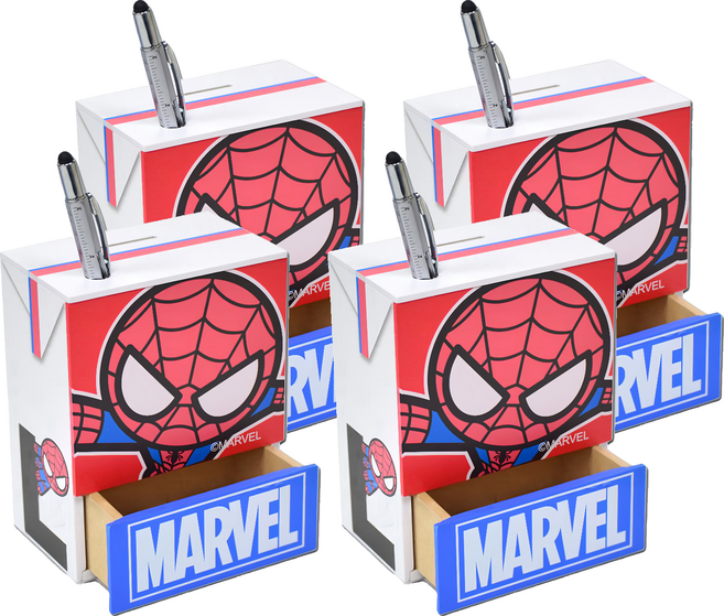 MARVEL 漫威 復仇者聯盟 鋁箔包造型 存錢筒 筆筒 收納置物盒, 蜘蛛人, 4個