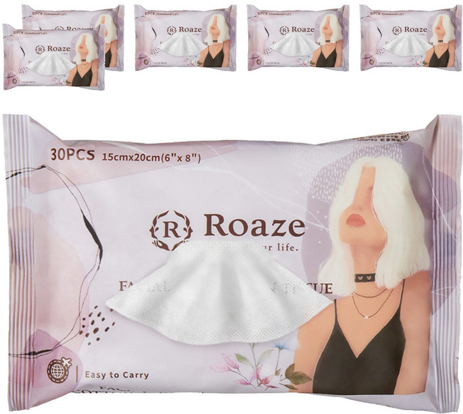 Roaze 柔仕 乾濕兩用淨顏柔拭巾, 6包, 30張