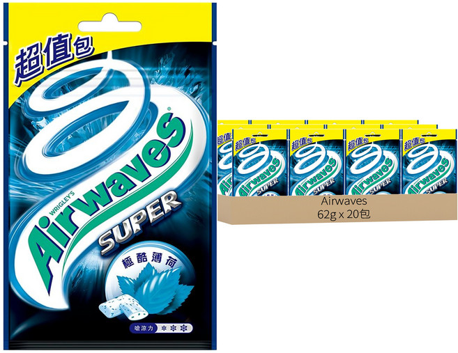 Airwaves Super極酷嗆涼無糖口香糖 超值包 清新口氣, 62g, 20包