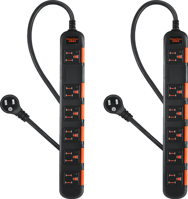 PowerSync 群加 3P6插安全防塵延長線 6孔 TPS3N6DN0045, 4.5m, 黑色, 2條