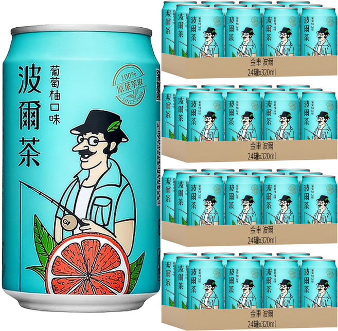 金車 波爾 波爾茶 葡萄柚口味, 320ml, 96罐