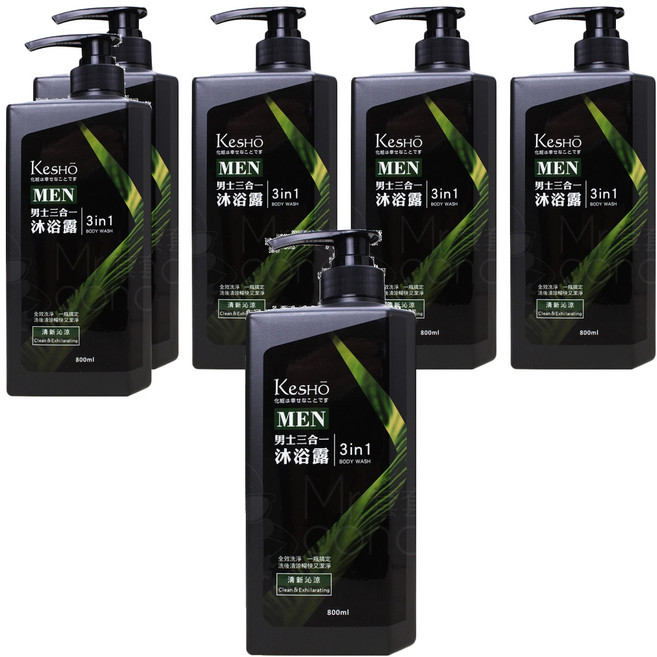 KeSHO 男士三合一沐浴露 清新沁涼 全效潔淨, 800ml, 6瓶