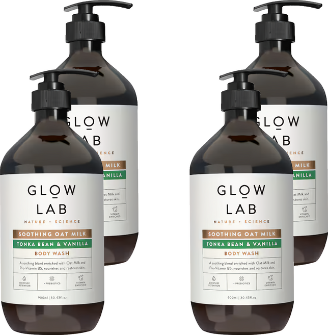 GLOW LAB Body Wash Soothing Oat Milk Tonka 沐浴露 零陵豆 + 香草, 900ml, 4件