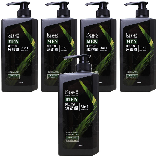 KeSHO 男士三合一沐浴露 清新沁涼 全效潔淨, 800ml, 5瓶