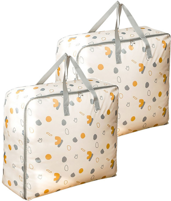 牛津布棉被衣物收納袋 抽象幾何 橘色 大容量 防塵防潮 可折疊, 2個