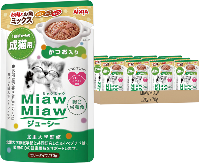 MIAWMIAW 妙喵主食軟包, 雞肉 + 牛肉 + 鰹魚, 70g, 12包