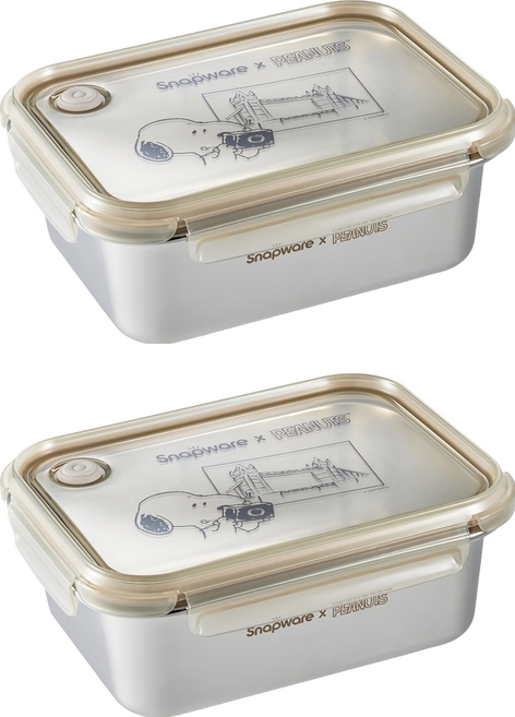 Corelle Brands 康寧餐具 Snapware SNOOPY 復刻黑白 不鏽鋼保鮮盒 1250ml, 2 個容器 + 2 個蓋子, 2個