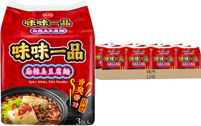 味丹 味味一品 麻辣臭豆腐麵 218g, 12包