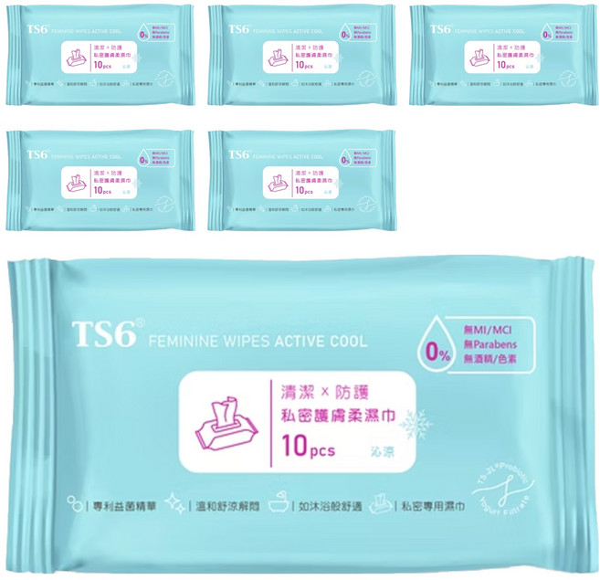 ts6護一生私密護膚柔濕巾(沁涼), 6入, 33g