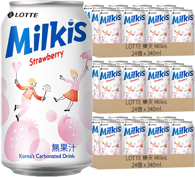 LOTTE 樂天 Milkis 草莓優格風味碳酸飲, 340ml, 72罐