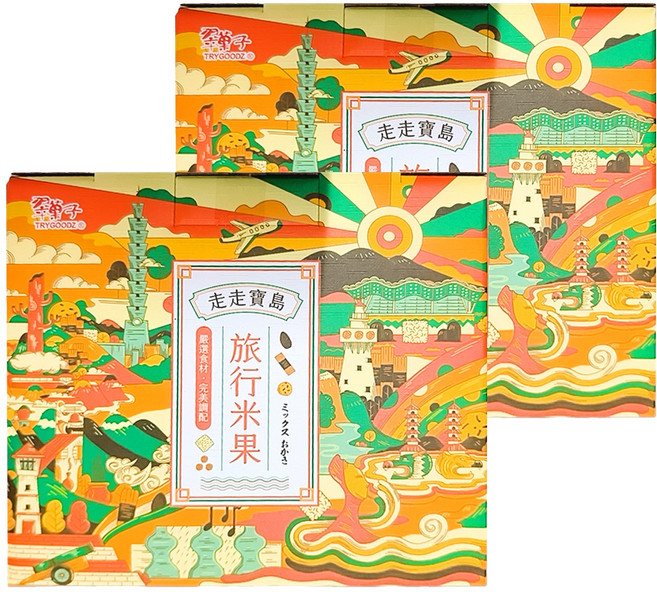 TRYGOODZ 翠菓子 走走寶島旅行米果禮盒 20g 25包, 鹽味杏仁 + 醬燒米果 + 角小酥 + 海苔卷 + 原味米香, 2盒