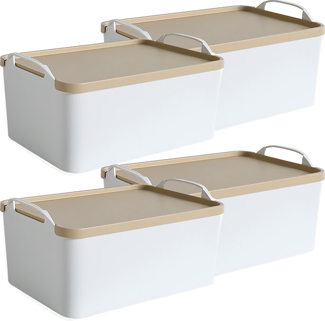 品屋 手提式收納箱 日式收納盒 置物箱 置物盒 可疊加附蓋 S0452, 黃色, 4個