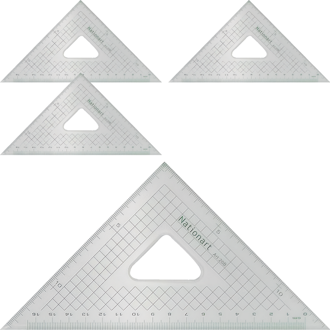 Nationart 方眼切割三角板 T05-CT20B 20cm(45-45度), 透明色, 4個