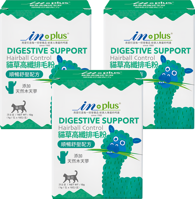 in plus 贏 貓草高纖排毛粉 貓用營養劑, 18包, 1g, 順暢舒壓, 3盒