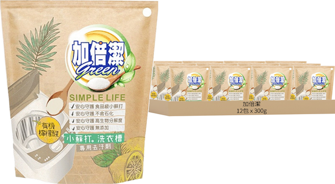 加倍潔 檸檬酸 + 小蘇打洗衣槽專用去汙劑, 300g, 12包