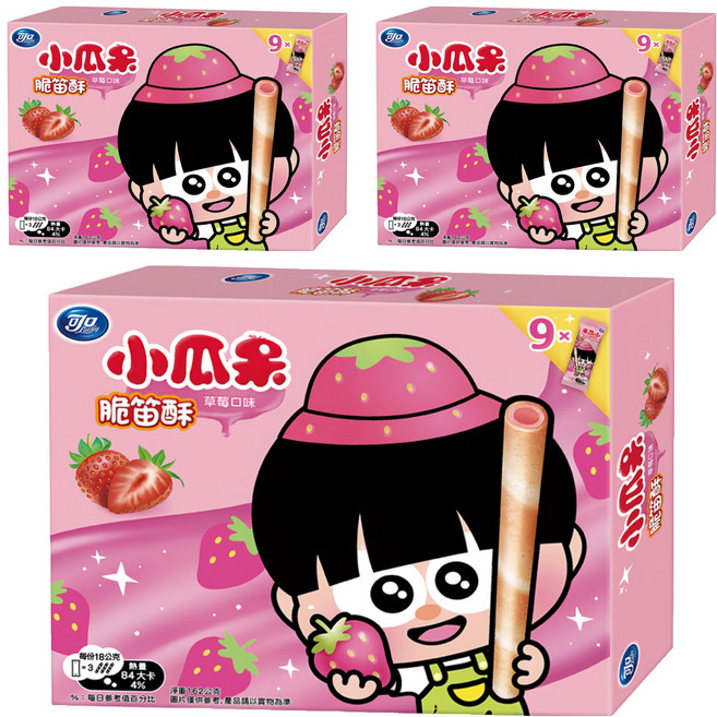 可口 小瓜呆脆笛酥 草莓口味, 162g, 3盒
