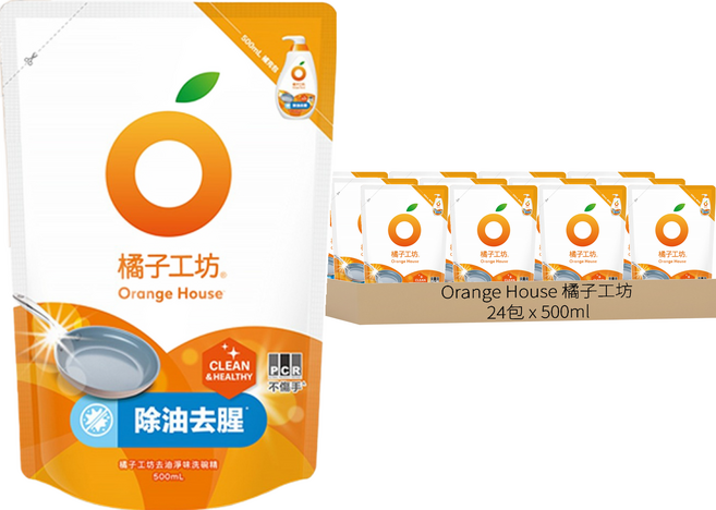 Orange House 橘子工坊 去油淨味碗盤洗滌液補充包, 500ml, 24包