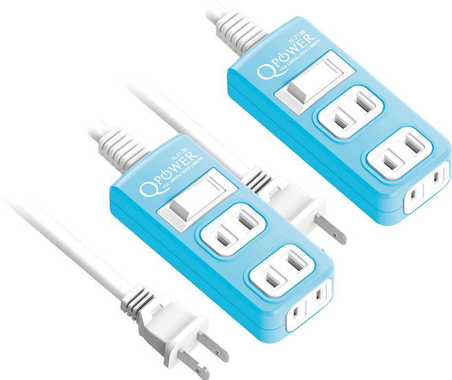 Tyson 太順電業 QPOWER 太超值 1開3插 延長線插座 2孔 TS-213B, 6.3m, 碧藍色, 2條