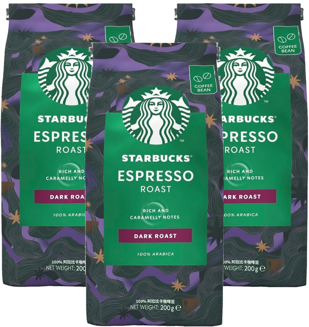 STARBUCKS 星巴克 濃縮烘焙咖啡豆, 100%阿拉比卡咖啡豆, 200g, 3包