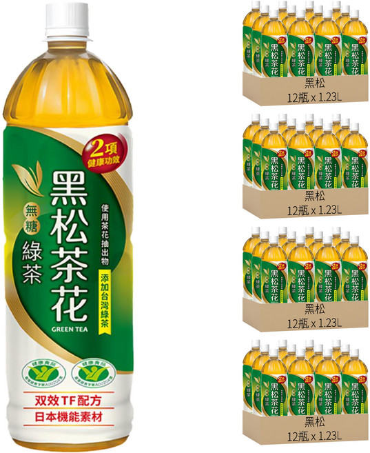 黑松 茶花 無糖綠茶, 1.23L, 48瓶