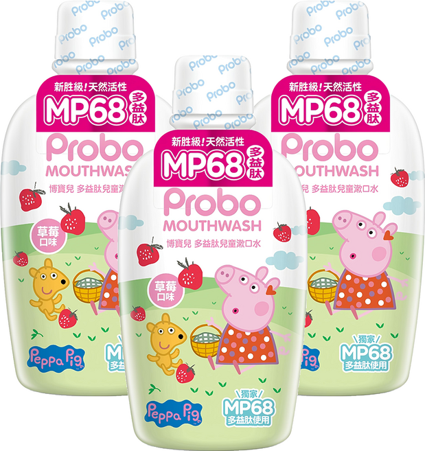 Probo 博寶兒 佩佩豬多益肽兒童漱口水 草莓口味, 500ml, 1入, 3瓶