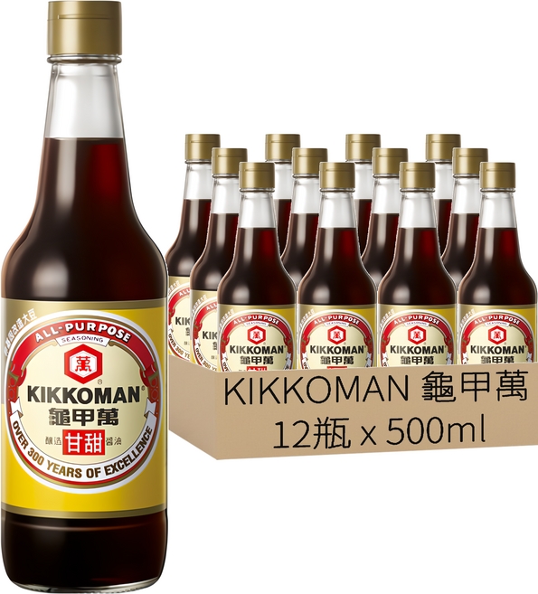 KIKKOMAN 龜甲萬 釀造甘甜醬油, 500ml, 12瓶