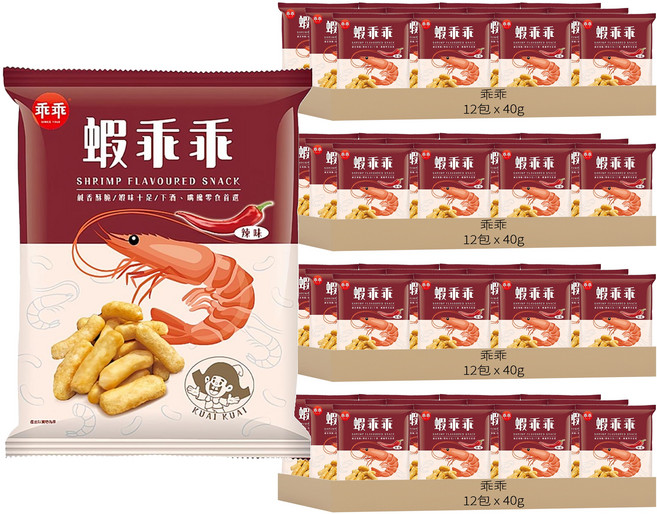 乖乖 玉米脆條 蝦乖乖辣味, 48包, 40g