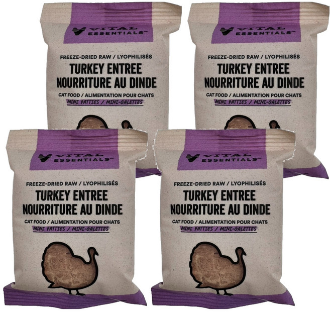 VITAL ESSENTIALS 貓用凍乾鮮肉生食餐 方塊排隨手包, 火雞肉方塊排, 0.4oz, 4包