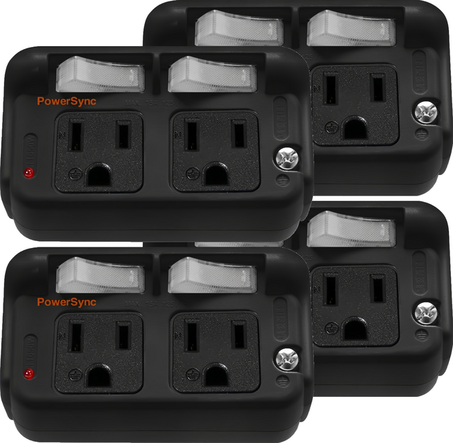PowerSync 群加 3P 2開2插防雷擊節能壁插 TC2S0N, 黑色, 4個, 8.4cm