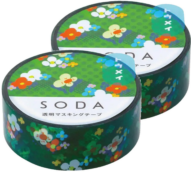 KING JIM HITOTOKI SODA 透明PET卷狀膠帶 15mm x 4m, 花束, 2個
